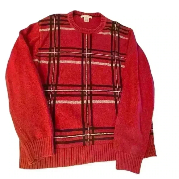 Geoffrey Beene Sweater Mens XL Red Black Knit Argyle Crew Pullover Classic 90s - Picture 1 of 6